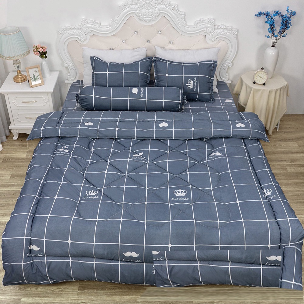 [CHĂN PHAO] 5 Món Bộ Chăn Phao Ga Gối poly cotton [Loại Đẹp] [ 1 Chăn phao + 1 Ga chun + 2 Vỏ gối nằm + 1 Vỏ gối ôm ]