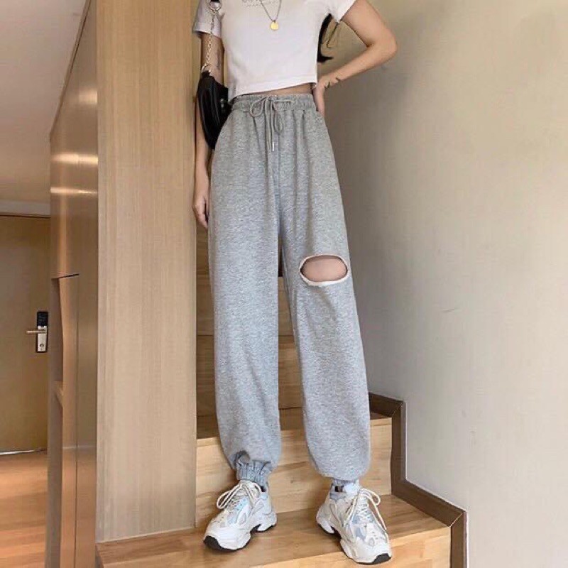 Jogger pant basic rách gối unisex