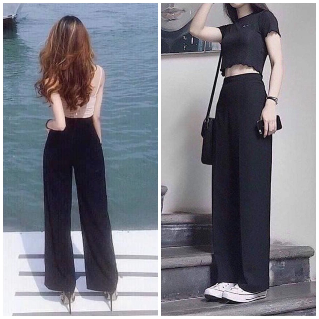 Quần ống rộng suông lưng cao khóa trước 1 khuy chất tuyết mưa.(kèm ảnh thật + số đo)
