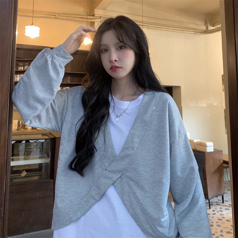 SUXI Áo Nỉ Nữ Dài Tay Cổ Tròn Thời Trang Hàn