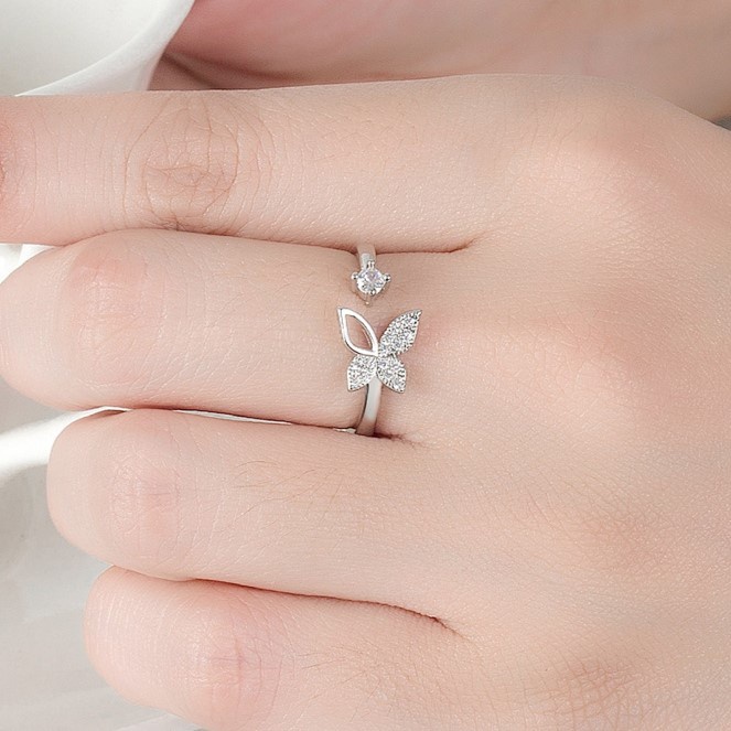 Nhẫn hở free size hình cánh bướm chất liệu bạc ta sang trọng nữ tính
