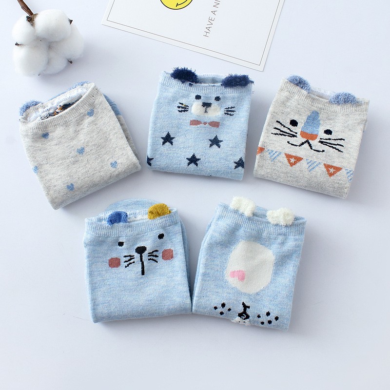 Set 5 Đôi Tất / Vớ Cổ Thấp có tai gấu Hàn Quốc Cực Cute