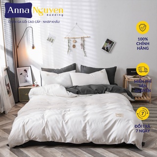 Bộ chăn ga gối đệm cotton lụa tencel drap giường màu trơn cao cấp bo chun drap - anna nguyen bedding