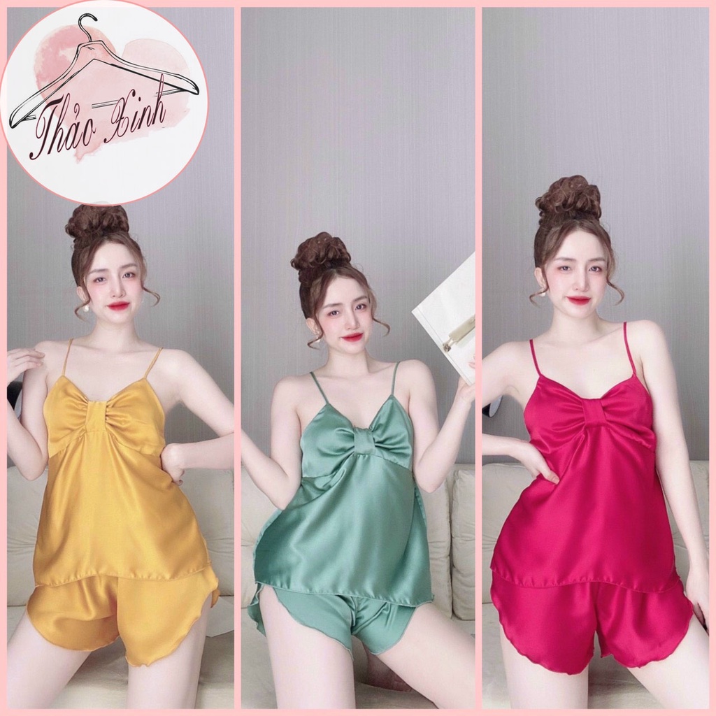 💥💥Đồ ngủ lụa satin 2 dây🌸 Phối nơ áo siêu xinh