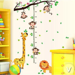 Decal dán tường Thước đo chiều cao khỉ con