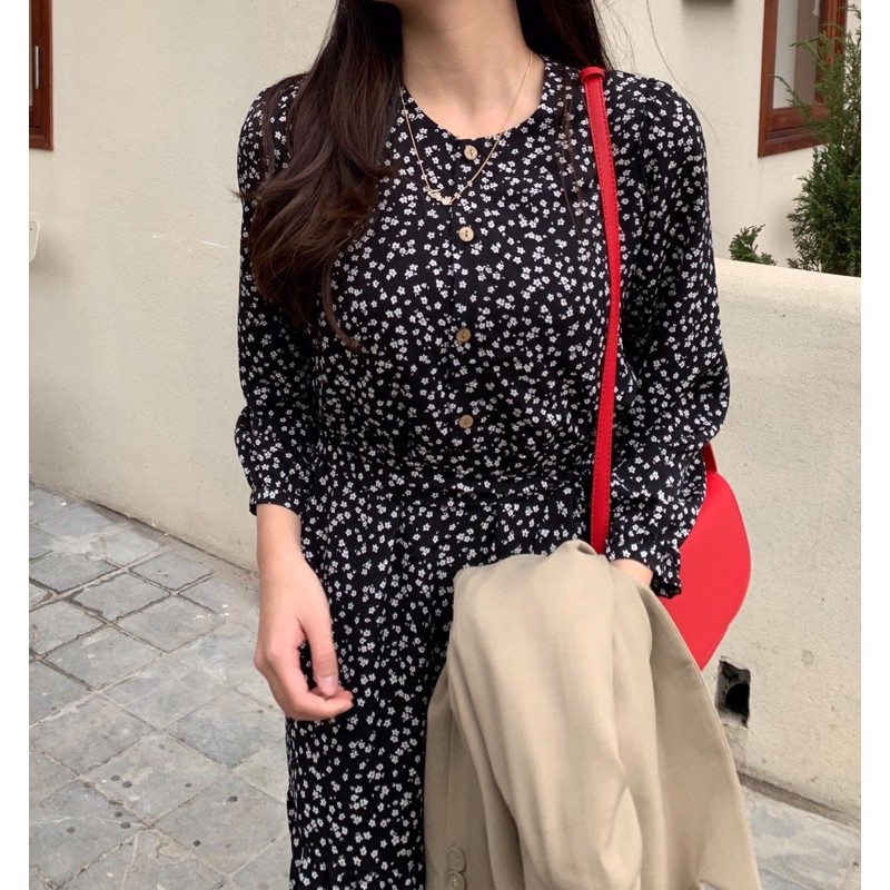 Anni Dress (váy hoa nhí) Momizi - váy dáng dài xoè tầng, có đai thắt eo | BigBuy360 - bigbuy360.vn