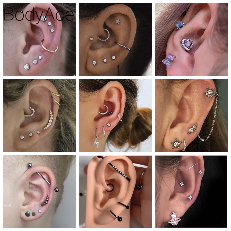 1 Set Khuyên Tai Bằng Thép Không Gỉ Đính Đá Zircon Thời Trang