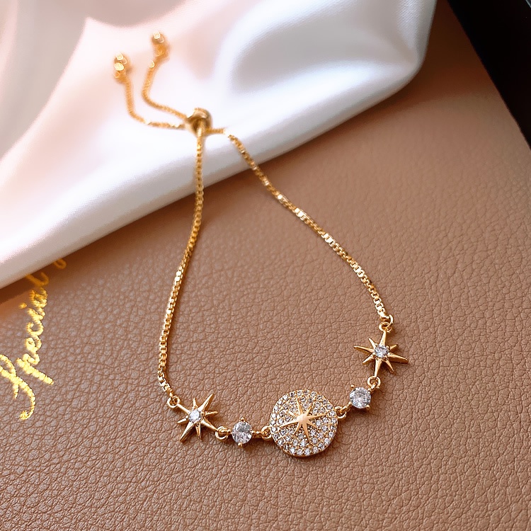 Vòng tay đính đá zircon hình ngôi sao sang trọng phong cách Bohemian Hàn Quốc dành cho nam và nữ