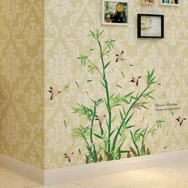 Decal trang trí tường bụ Trúc nhí xanh cùng Chim