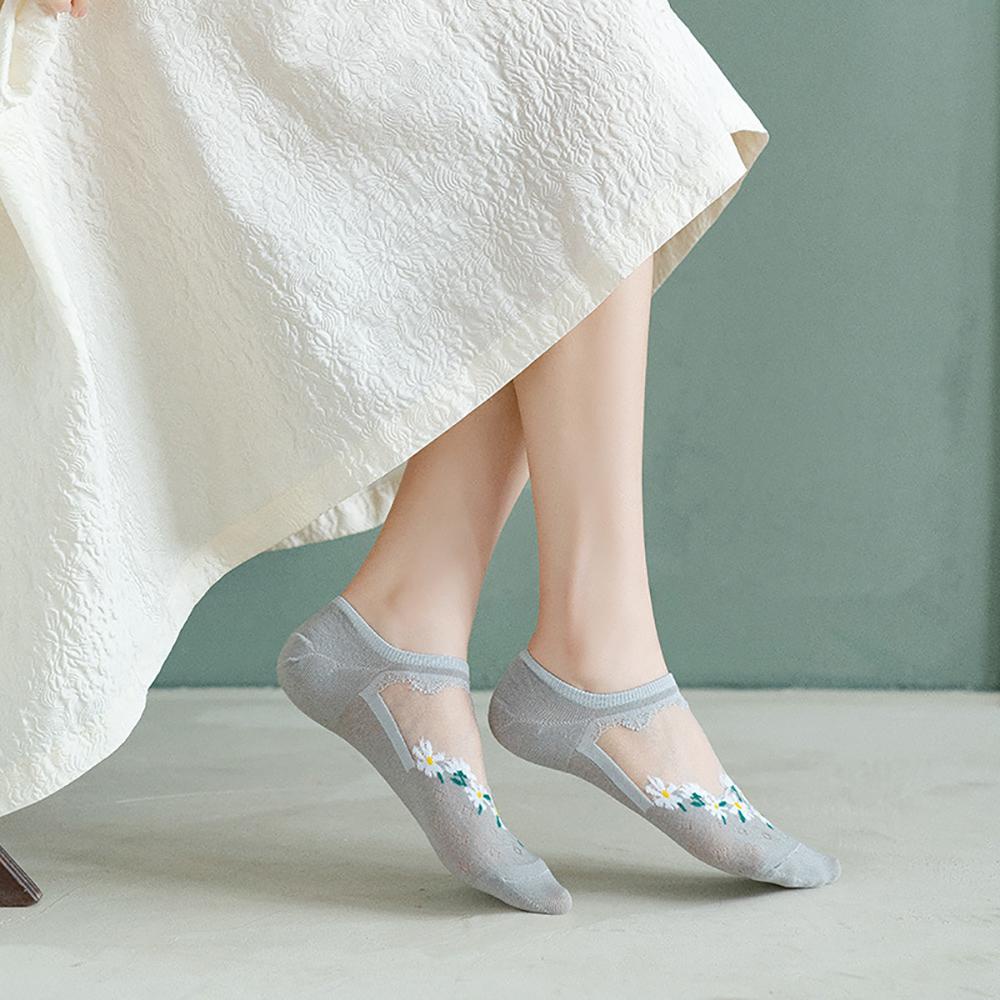 SOMEDAYZL Vớ Cotton Trong Suốt Phối Hoa Dễ Thương Thoải Mái Cho Bé Gái