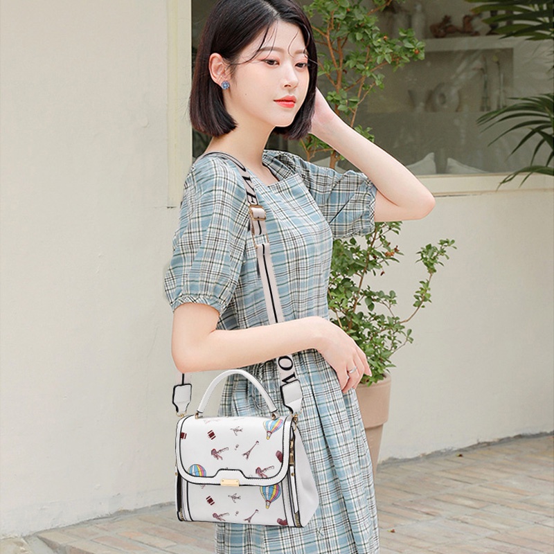Túi đeo vai IELGY có tay cầm dáng vuông nhỏ sức chứa lớn in họa tiết dễ phối đồ thời trang cho nữ
