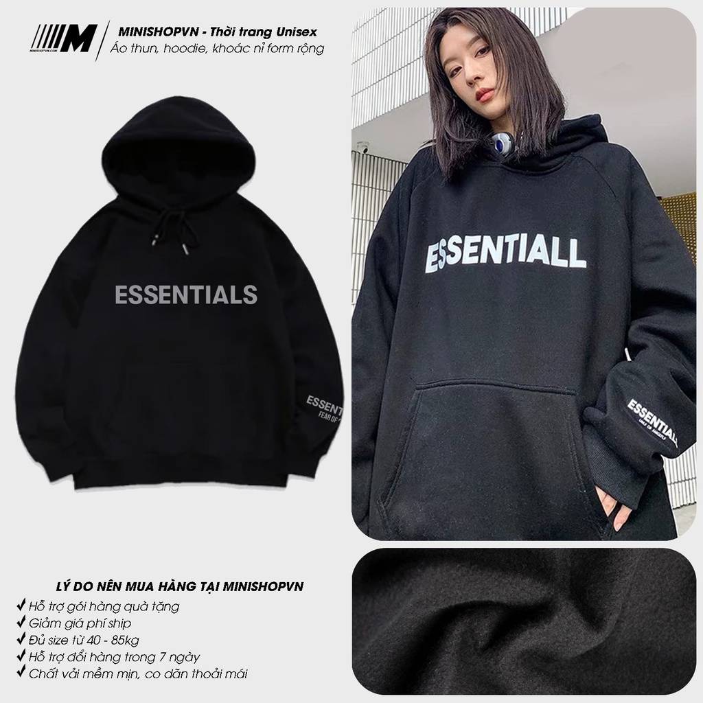 Áo Nỉ Hoodie ESSENTIALS Nam Nữ Chất Nỉ Dày Ấm Mềm Mịn Dáng Rộng Thoải Mái