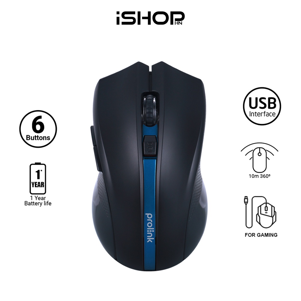 Chuột không dây Prolink PMW6005 thiết kế dành cho Gaming, độ phân giải cao, tiết kiệm pin, giá rẻ