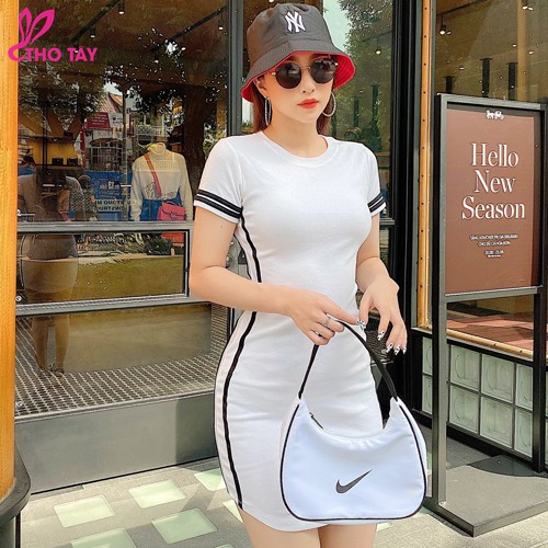 Đầm thun nữ tay ngắn dáng ôm phối viền - THỎ TÂY