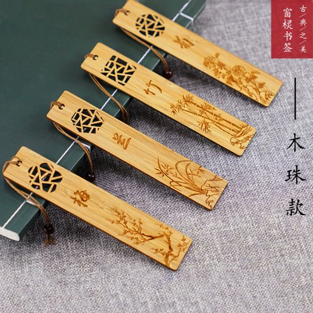 Bookmark gỗ, kẹp gỗ tua rua mai, lan, cúc, trúc