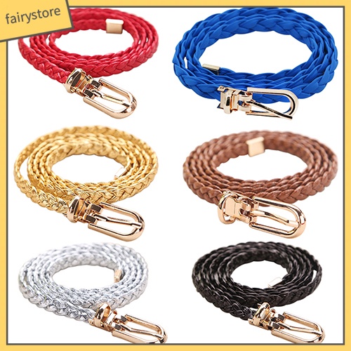 Thắt lưng da PU kiểu dây bện phối khóa kim loại đầy cá tính