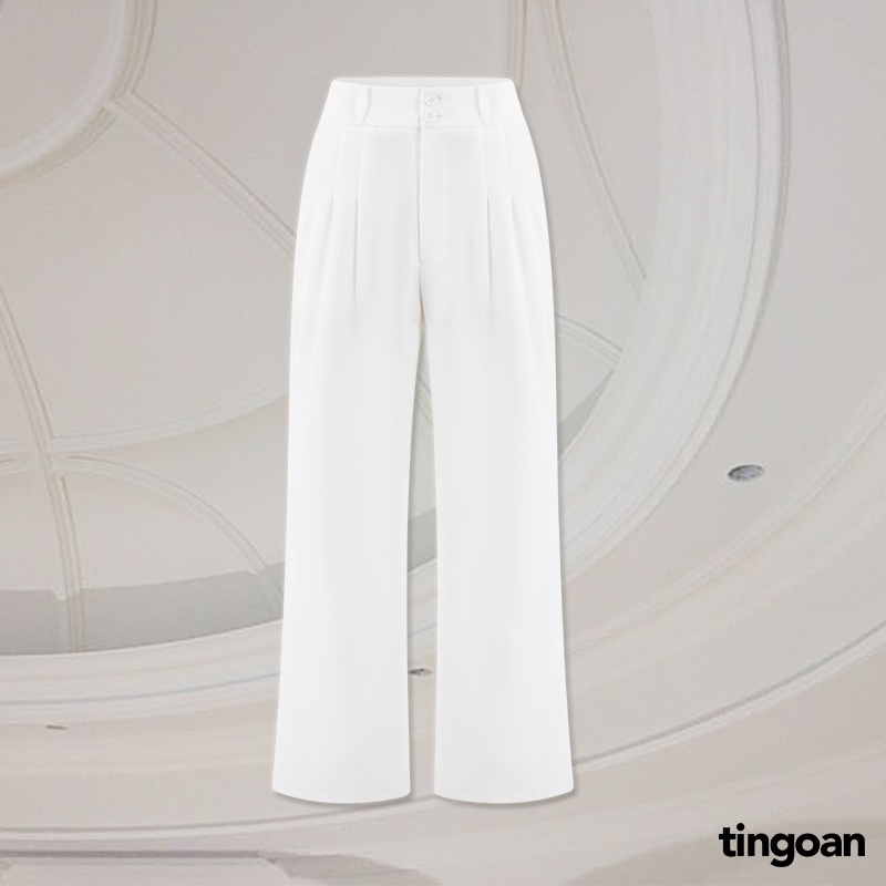 TINGOAN® - Quần cạp cao bản cạp 2 cúc dáng ống suông rộng trắng PEONY CULOTTES v2/WH