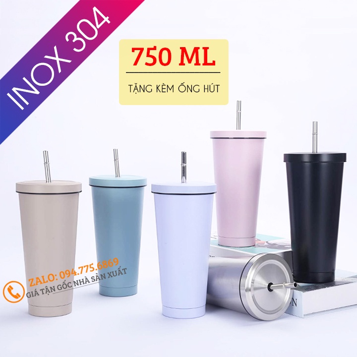 Ly giữ nhiệt 750ml & 500ml Tặng kèm Ống Hút Inox - Cốc giữ nhiệt INOX304