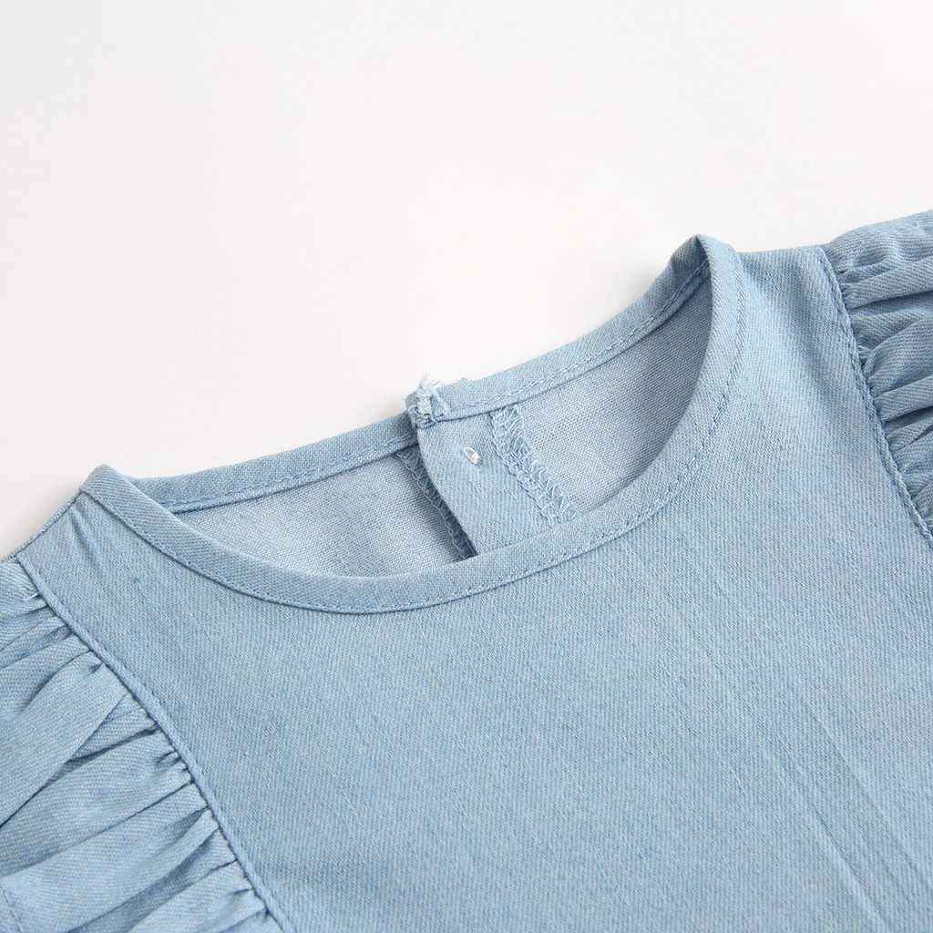 Đồ liền thân dài tay Sanlutoz màu xanh dương denim thời trang cho bé gái