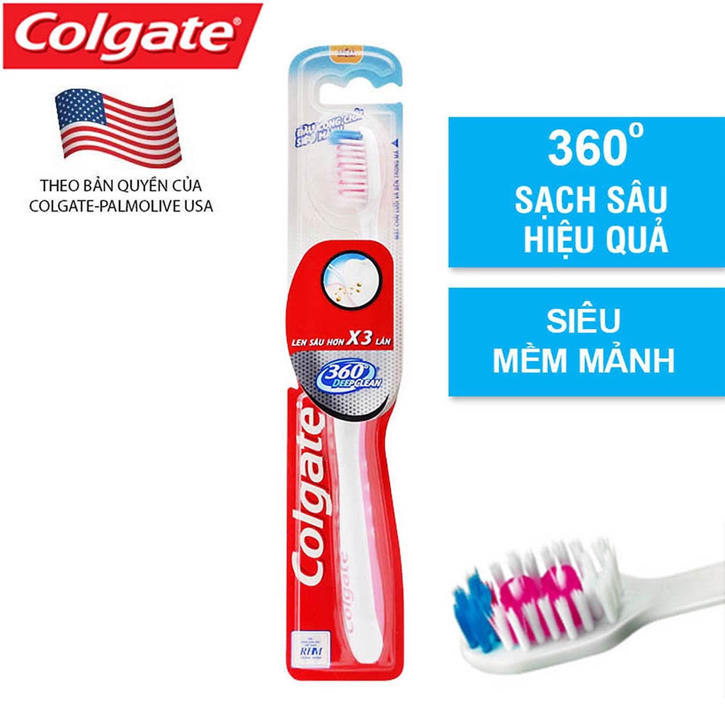 Bàn chải đánh răng Colgate 360 Deep Clean Sạch toàn diện siêu mềm 1 cây đơn