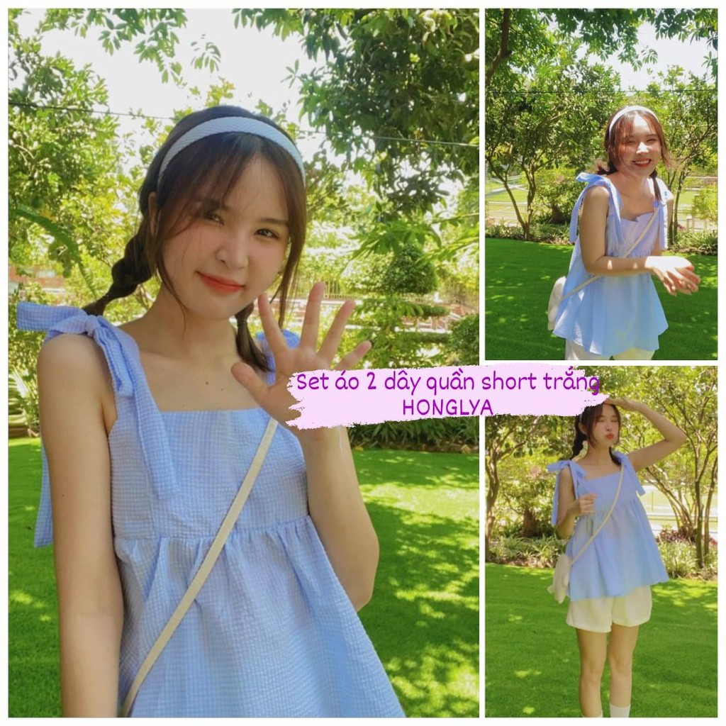 Set áo 2 dây quần short trắng phong cách ullzzang