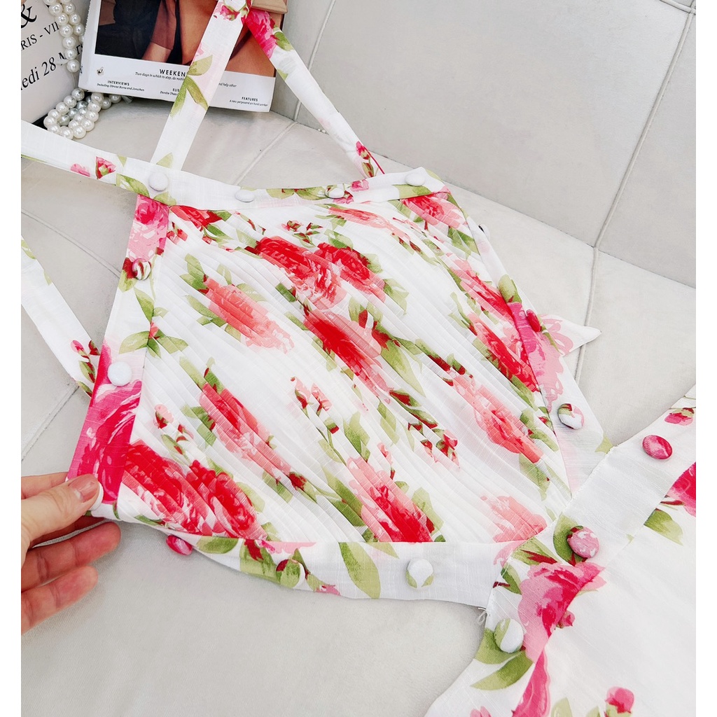 Đầm maxi đi biển hoa hồng khoét- Maxi ngọc lan