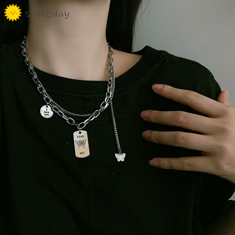 Vòng cổ choker Smileday nhiều lớp mặt hình bướm màu bạc phong cách retro dùng làm quà tặng cho cặp đôi