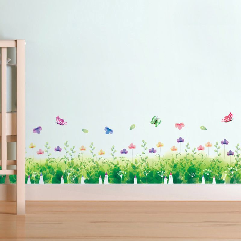Decal dán Chân tường hoa cỏ xanh 2 - PVC vinyl dài 137 cm - decalhcm
