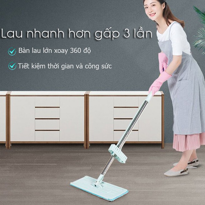 Cây lau nhà tự vắt xoay 360 (tặng 1 bông lau), chổi lau , bông thay thế của cây lau nhà thông minh đa năng tiện dụng