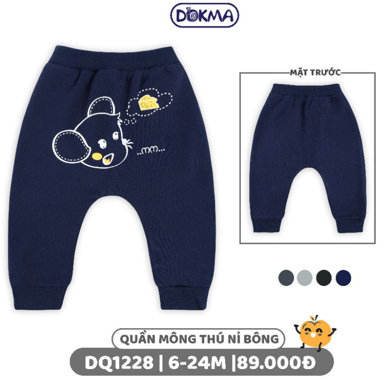 Quần sơ sinh mông thú nỉ bông Dokma 6-36M