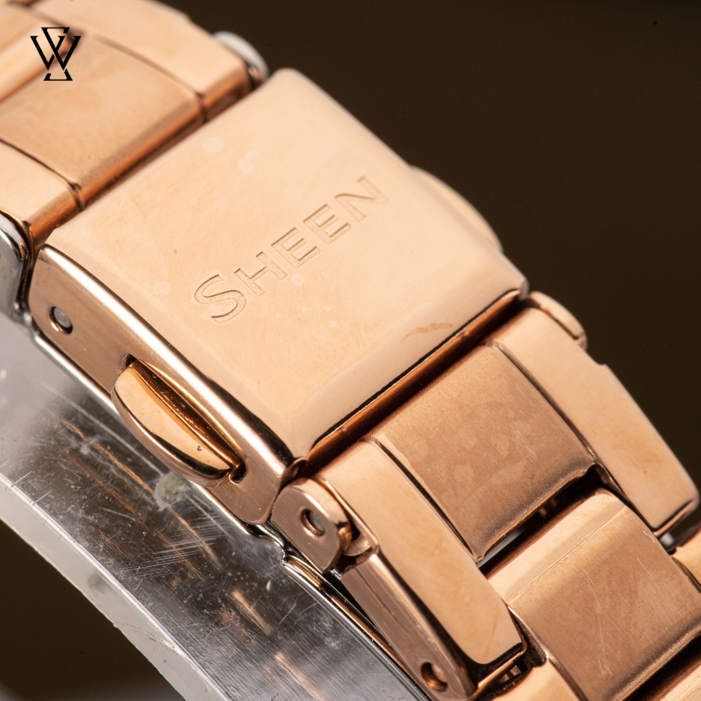 Đồng Hồ Quartz Nữ Casio Sheen WATCHSTORE SHE-4538PG-4AUDF Thiết Kế Kính Sapphire 22mm, Dây Kim Loại, Vỏ Thép Không Gỉ