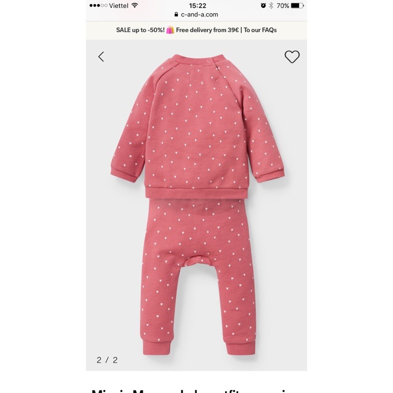 Bộ Nỉ Bé Gái Minnie Chấm Bi Hồng Đỗ C&amp;A