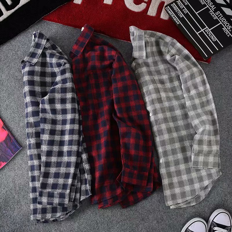 Áo sơ mi tay dài họa tiết sọc caro có 3 màu tùy chọn cho nam