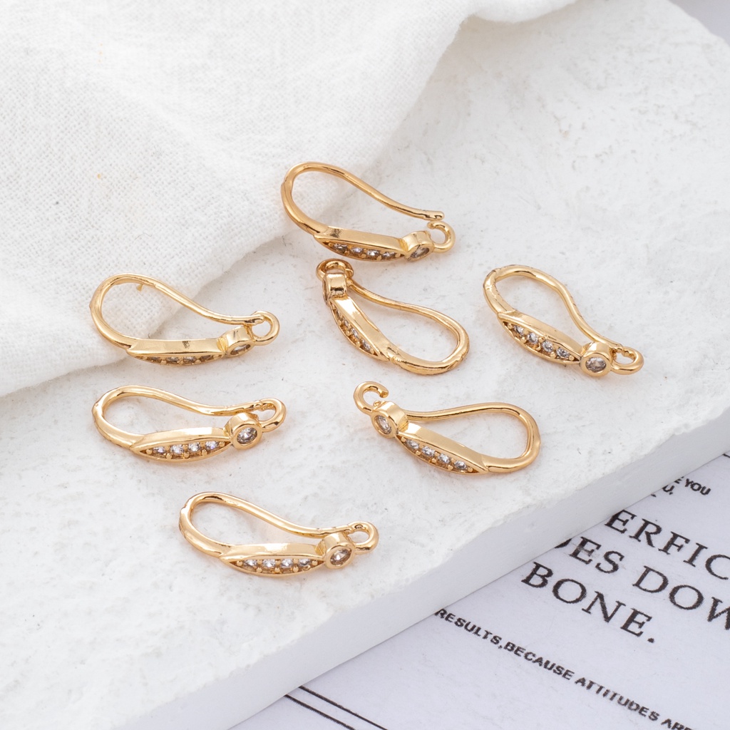 Một Cặp Khuyên Tai Dạng Móc Đính Đá Zircon Mạ Vàng 14K diy Đơn Giản Thời Trang