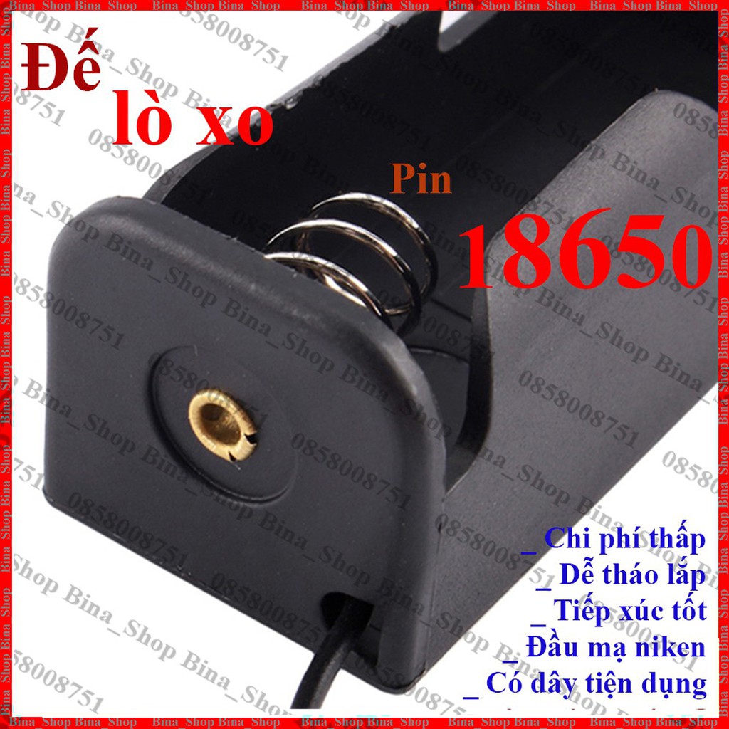 Đế gắn pin 18650 nối tiếp có dây Đế lò xo gắn pin 1/2/3/4 cell li-ion