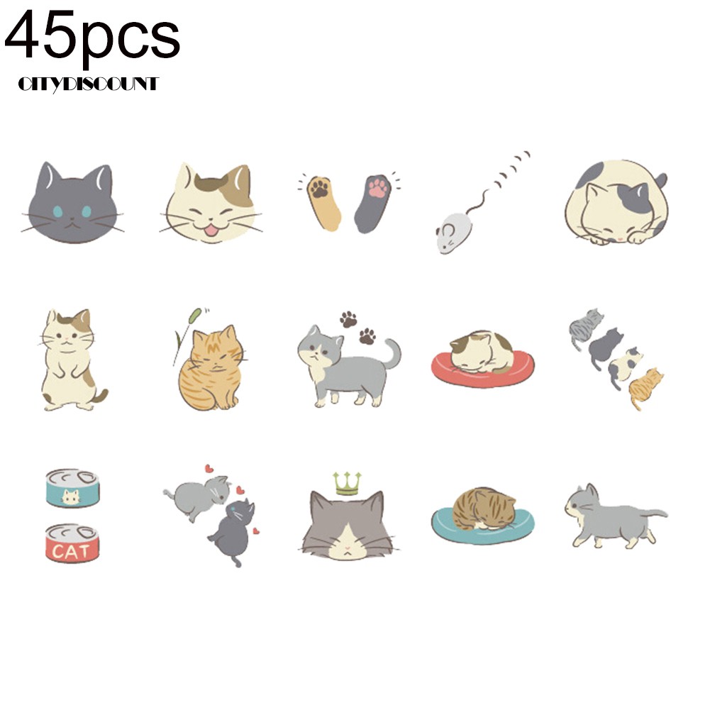 Bộ 45 nhãn dán dùng trang trí phong cách chú mèo dễ thương | BigBuy360 - bigbuy360.vn
