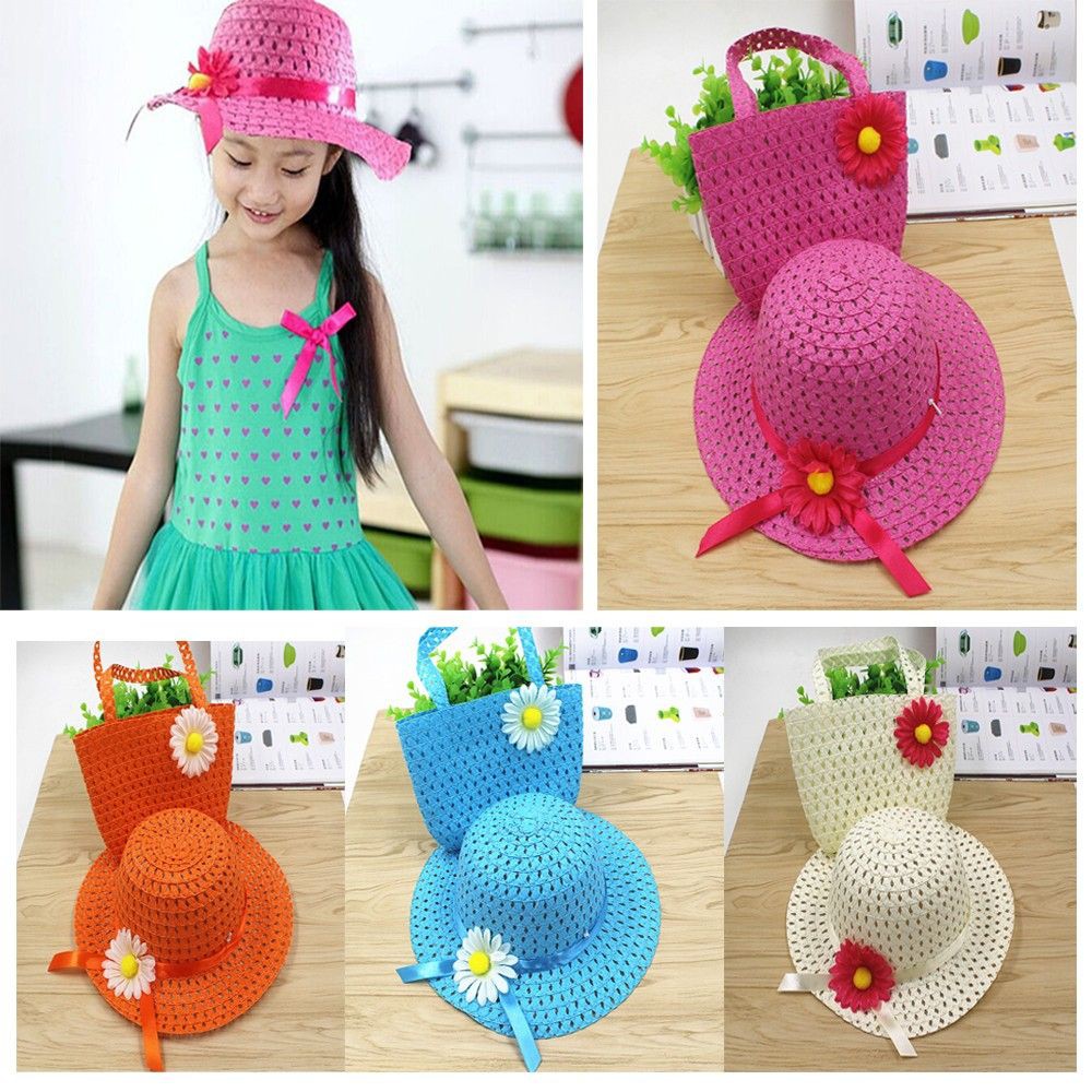 Mũ cói kèm túi xách thiết kế đáng yêu cho bé