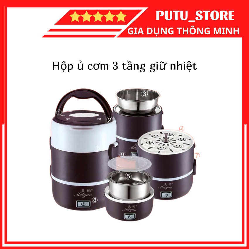 Hộp ủ cơm 3 tầng giữ nhiệt 🔥 CHẤT LƯỢNG CAO 🔥 hộp ủ cơm làm nóng cực nhanh có quai xách, có ngăn để đựng muỗng riêng
