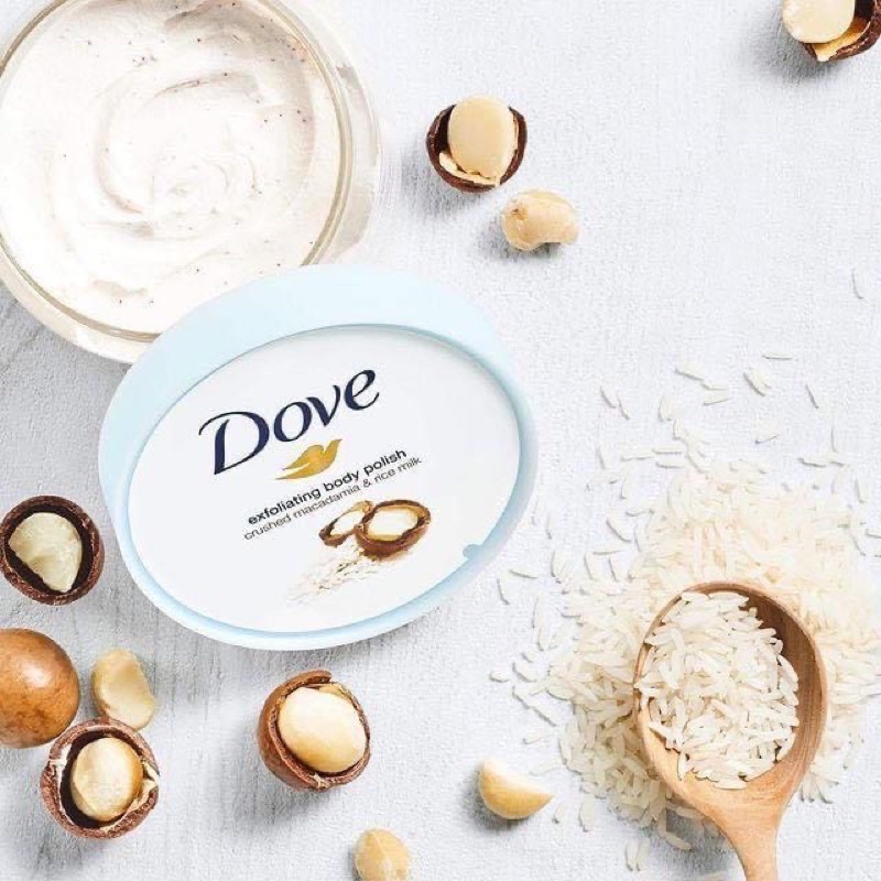 Tẩy tế bào chết toàn thân Dove 298g Macca và sữa gạo