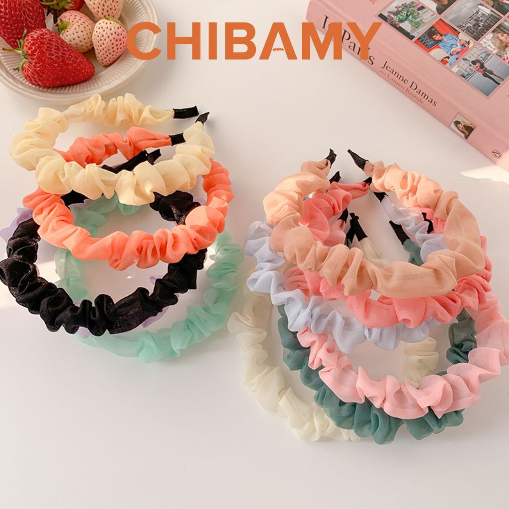 Băng đô cài tóc vải voan xếp ly nhún CHIBAMY cute, bờm cài tóc nữ phong cách tiểu thư Hàn Quốc