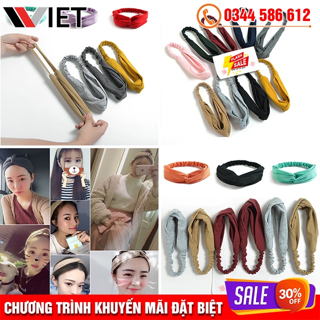 Băng Đô Turban/ Headband Đan Chéo Hè Vải Cotton Phong Cách Hàn Quốc Màu Sắc Tươi Sáng, Năng Động