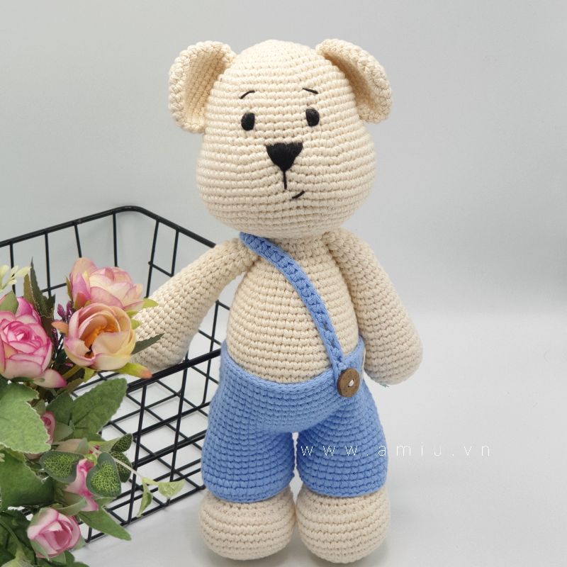 Gấu bông handmade - Gấu bông dễ thương quà tặng độc đáo cho bé yêu - Gấu quần yếm lệch handmade - SP000036