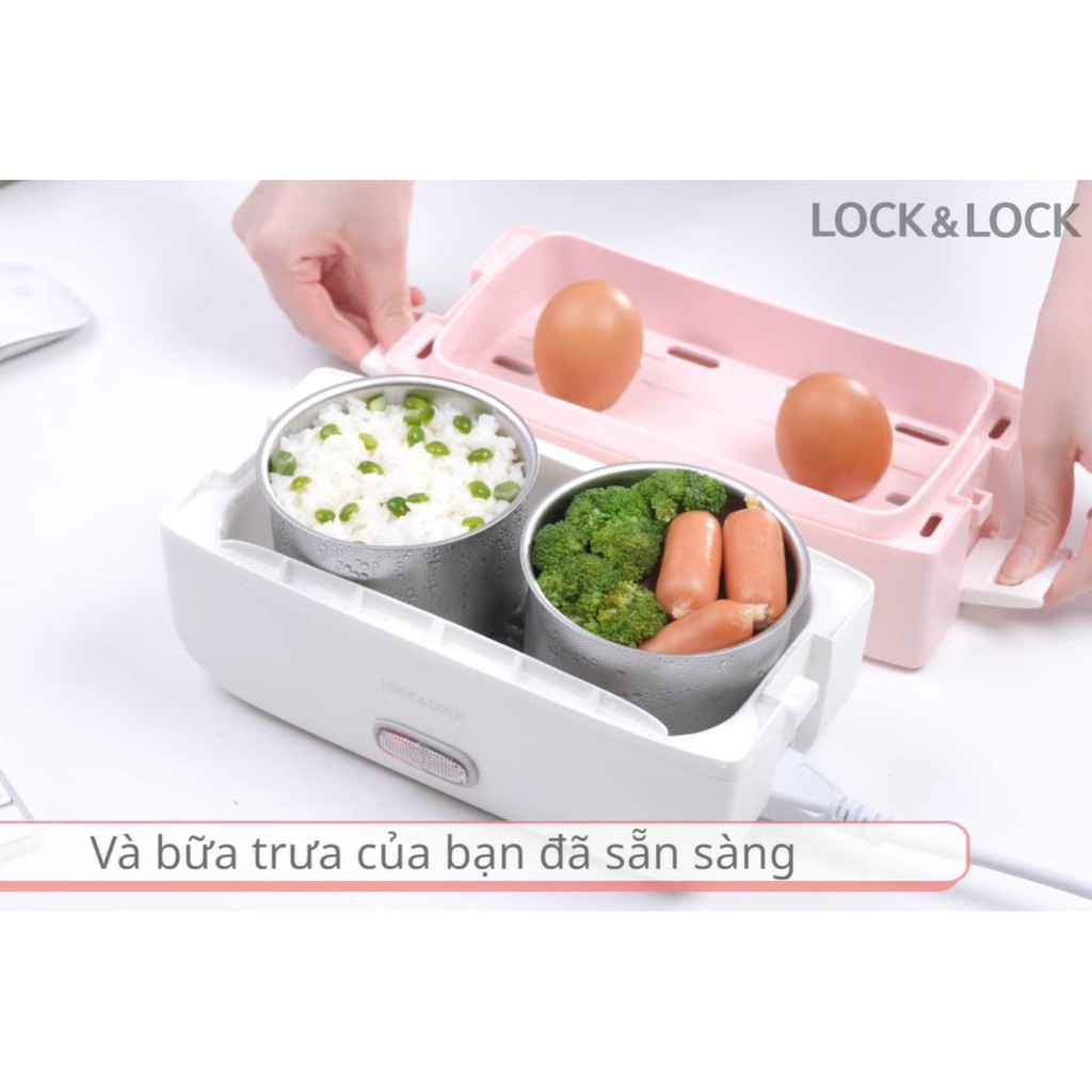 Hộp cơm điện Lock&amp;Lock Chính Hãng EJR236WHT Dung Tích 1.7L Có 2 Ngăn 4 Khay Đựng Inox 304 - Hàng Chính Hãng