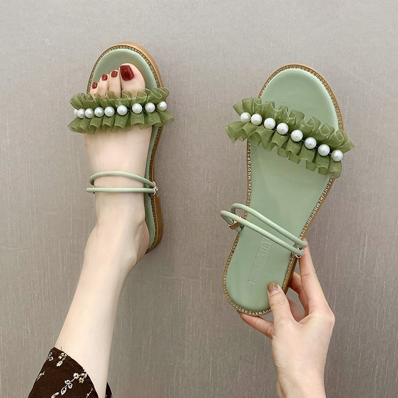 Dép Sandal Mùa Hè Hai Quai Đế Phẳng Phong Cách Thời Trang Hàn Quốc Mới Cho Nữ Sinh