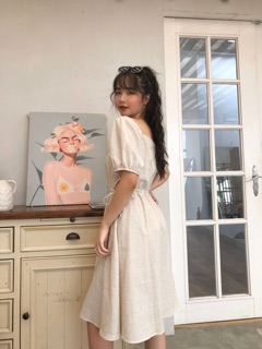 Váy cổ u rút dây eo- hàng kèm video thật