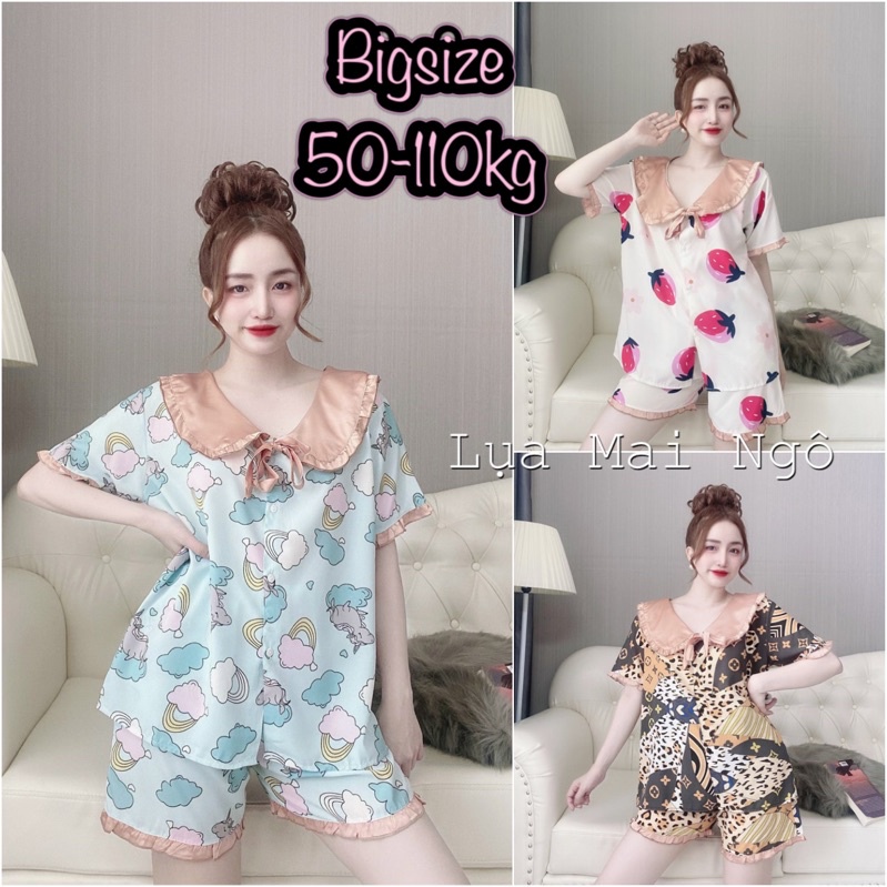 Đồ bộ nữ Lụa Hoạ Tiết chất đẹp, form rộng, Đồ pijama mặc nhà bigsize (50-110kg)