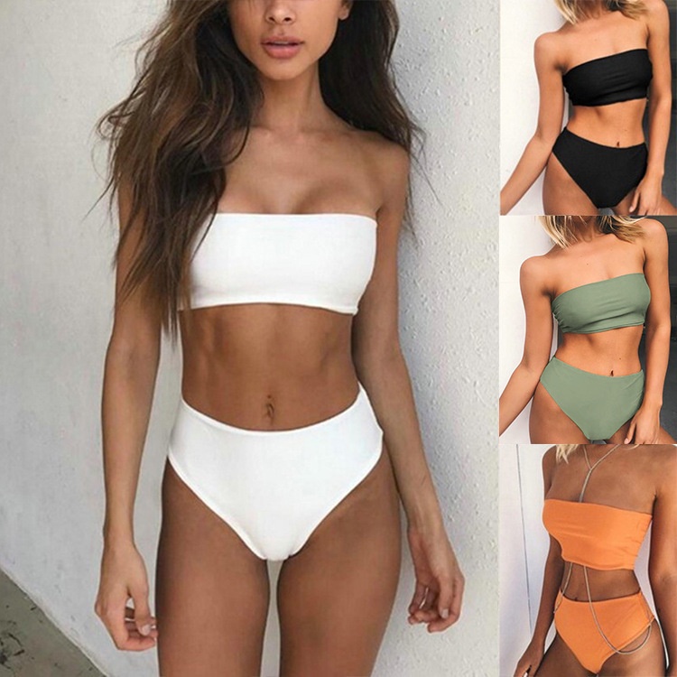 Bộ Bikini Lưng Cao Màu Sắc Quyến Rũ Cho Nữ