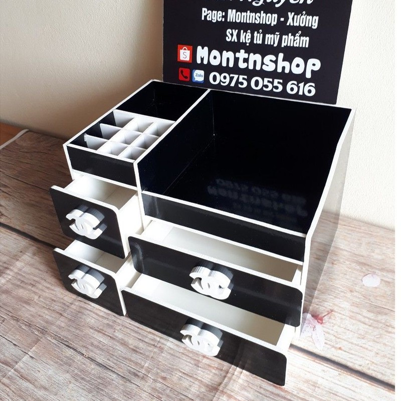 Kệ mỹ phẩm 3 tầng 4 hộc đen