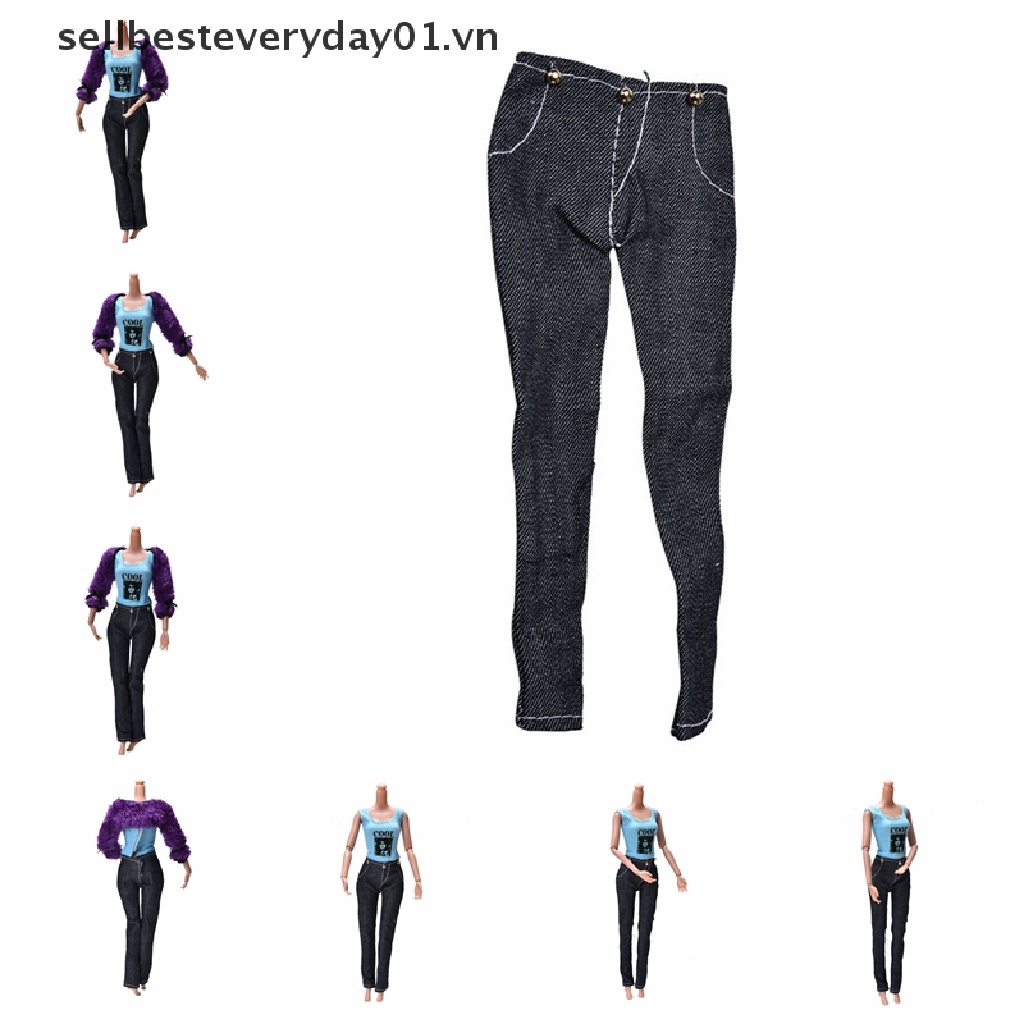 Set đồ 3 mảnh gồm áo sát nách áo khoác lông màu tím và quần dài trang trí cho búp bê Barbie