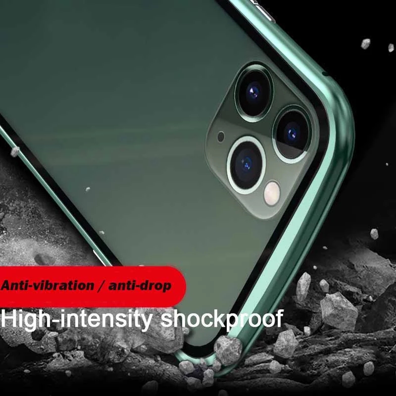 Ốp điện thoại kính cường lực hai mặt 360 độ từ tính cho iPhone 12 11 Pro Max Mini XS X R XR 7 8 Plus SE 2020